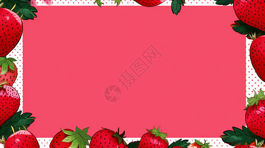 粉色圆点点边框卡通草莓边框插画
