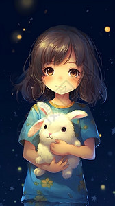女孩抱着兔子背景图片