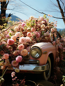 被鲜花簇拥的轿车背景图片