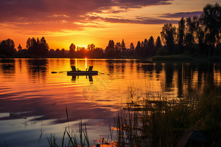 日落时分的湖面背景图片