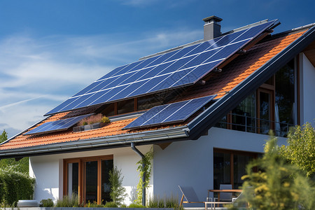 生态住宅屋顶的太阳能面板背景