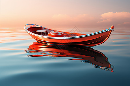 波光粼粼的湖湖面上橙色小船设计图片