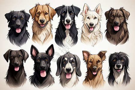 六大特点大型犬肖像插画