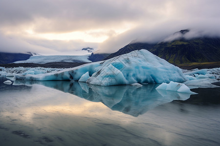 水火漂浮素材火山下壮观的冰川景观背景