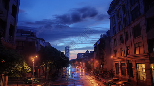 晚间街景的艺术插图（照片）高清图片