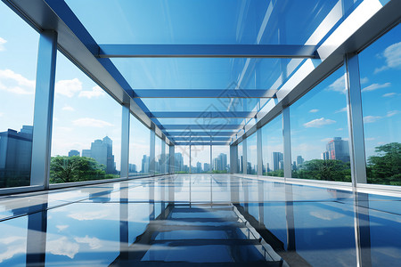 看到未来透明玻璃结构的走廊背景