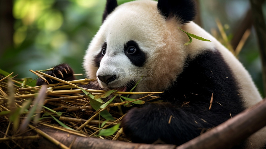 正在吃竹子的熊猫图片