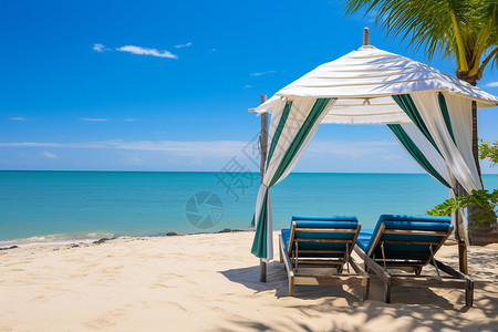 休息度假沙滩阳光椅子图片