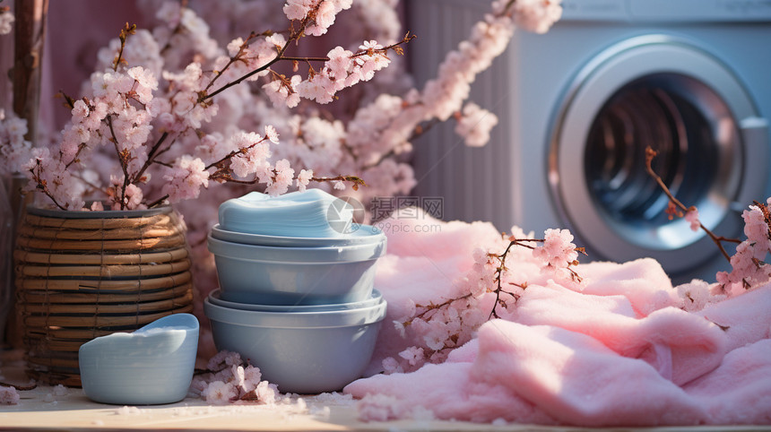 春天户外的洗衣房图片