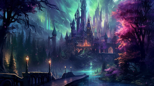 魔法森林城堡平面插图背景图片