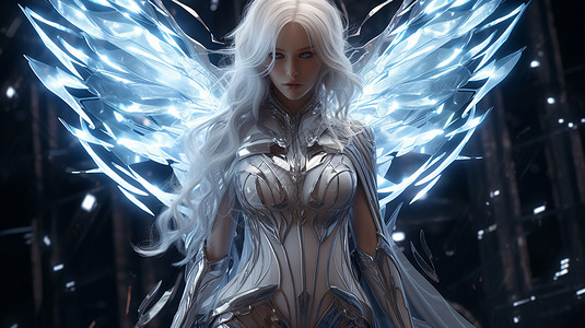 翅膀女素材科幻机械圣光天使女设计图片