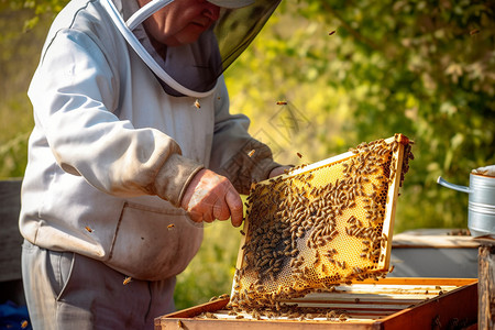 饲养蜜蜂的养蜂人图片