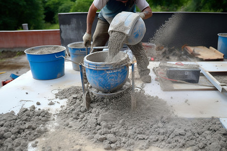 搅拌水泥的工人图片