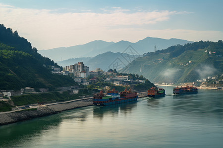 港口河流中的船只图片