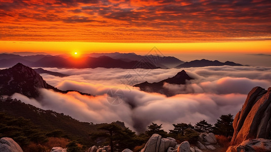 日出时云海的自然景观图片