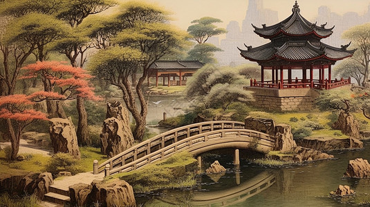 中国庭院的壮丽景象背景图片
