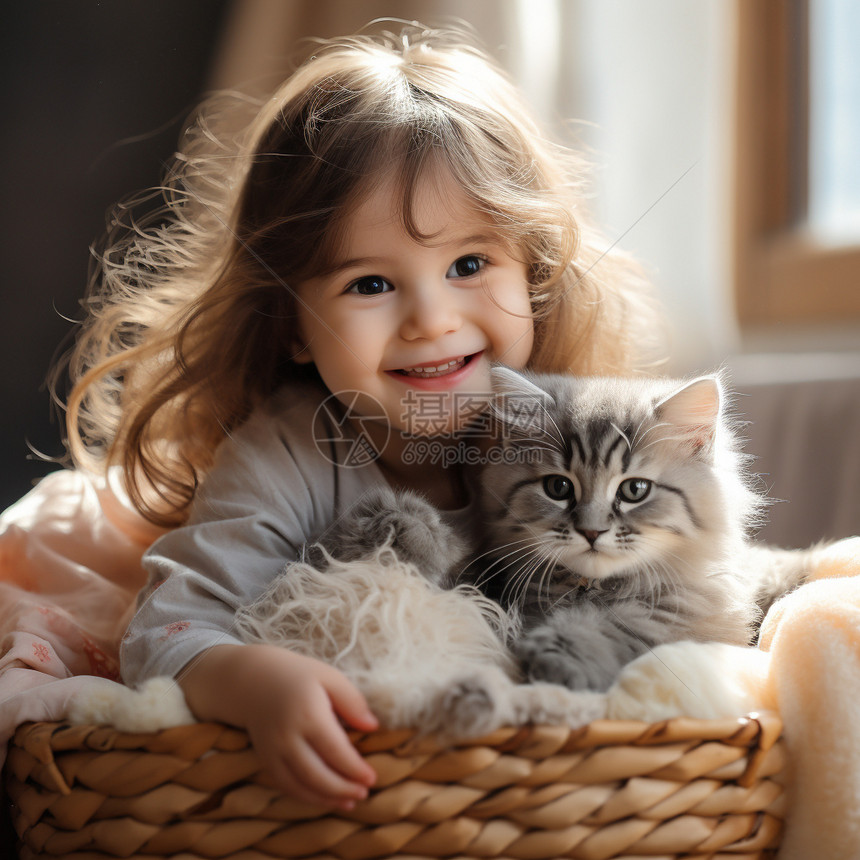 小女孩抱着小猫咪图片