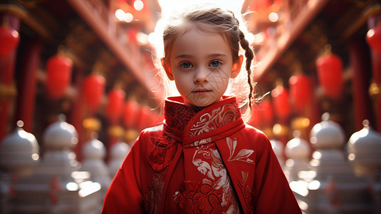 传统节日穿搭的小女孩背景图片