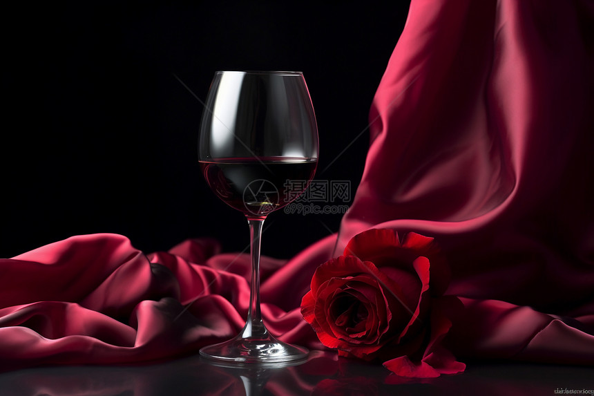 浪漫的酒杯和织物图片
