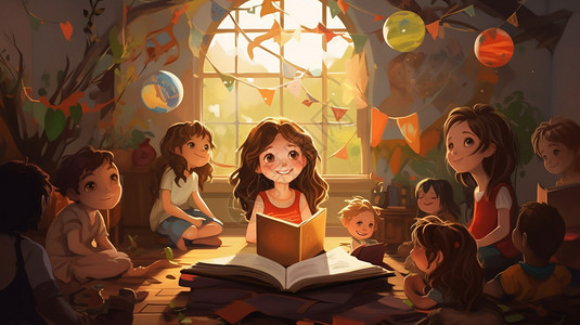教室看书的孩子背景图片