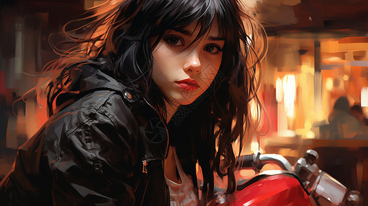 摩托车头像一个女孩插画