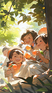 树下玩耍的孩子背景图片