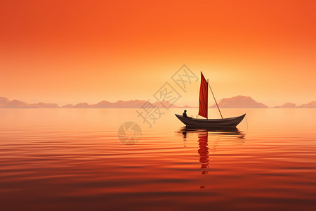 极简主义风格的橙色船图片