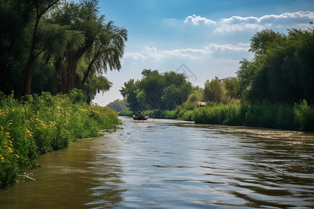 夏季乡村河套的自然景观高清图片