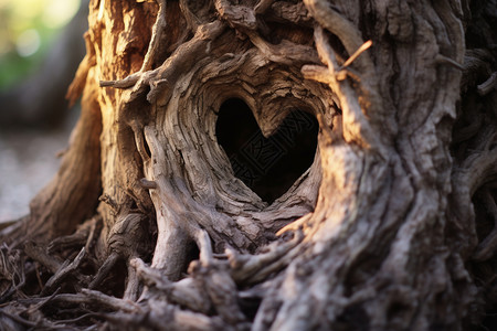 自然生长的爱心树洞背景图片