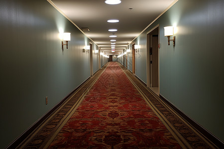 宽敞舒适的酒店走廊高清图片