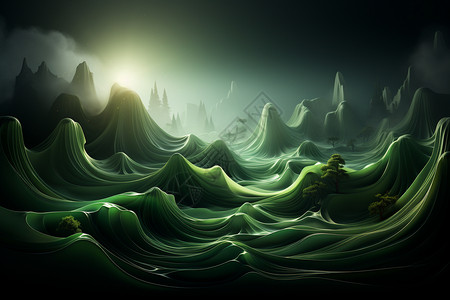 绿色抽象3D风景背景图片