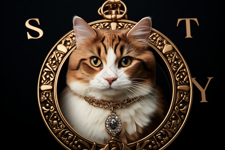 一条猫素材戴着珠宝吊坠的猫咪背景