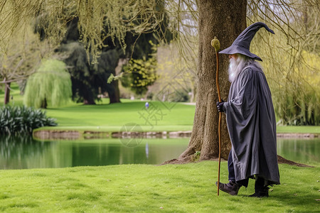 万圣节巫师戴着精灵帽的男人背景