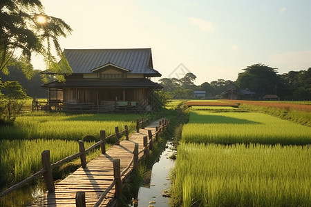 美丽的稻田风景背景图片