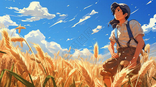 稻田里的男孩图片