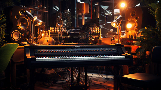 音乐工作室里的钢琴高清图片