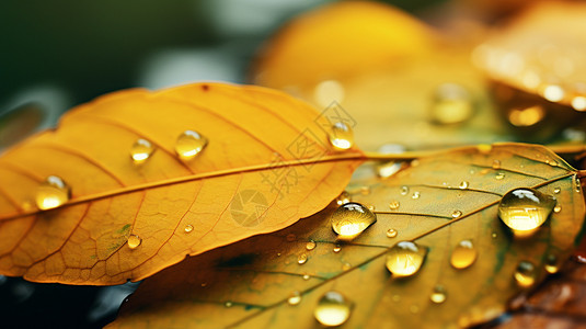 落叶上的水滴高清图片