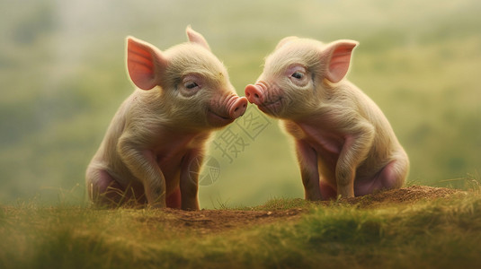 两只猪猪在草地上背景
