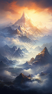 云雾中的山背景图片