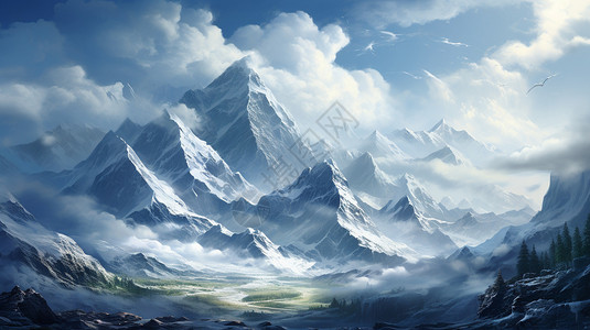 白色的雪山插画背景图片