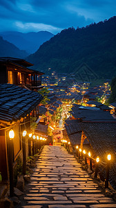 村庄夜晚传统建筑设计图片