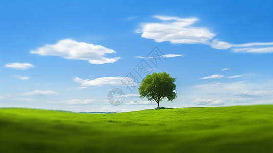 蓝天绿草壁纸蓝天白云大树插画