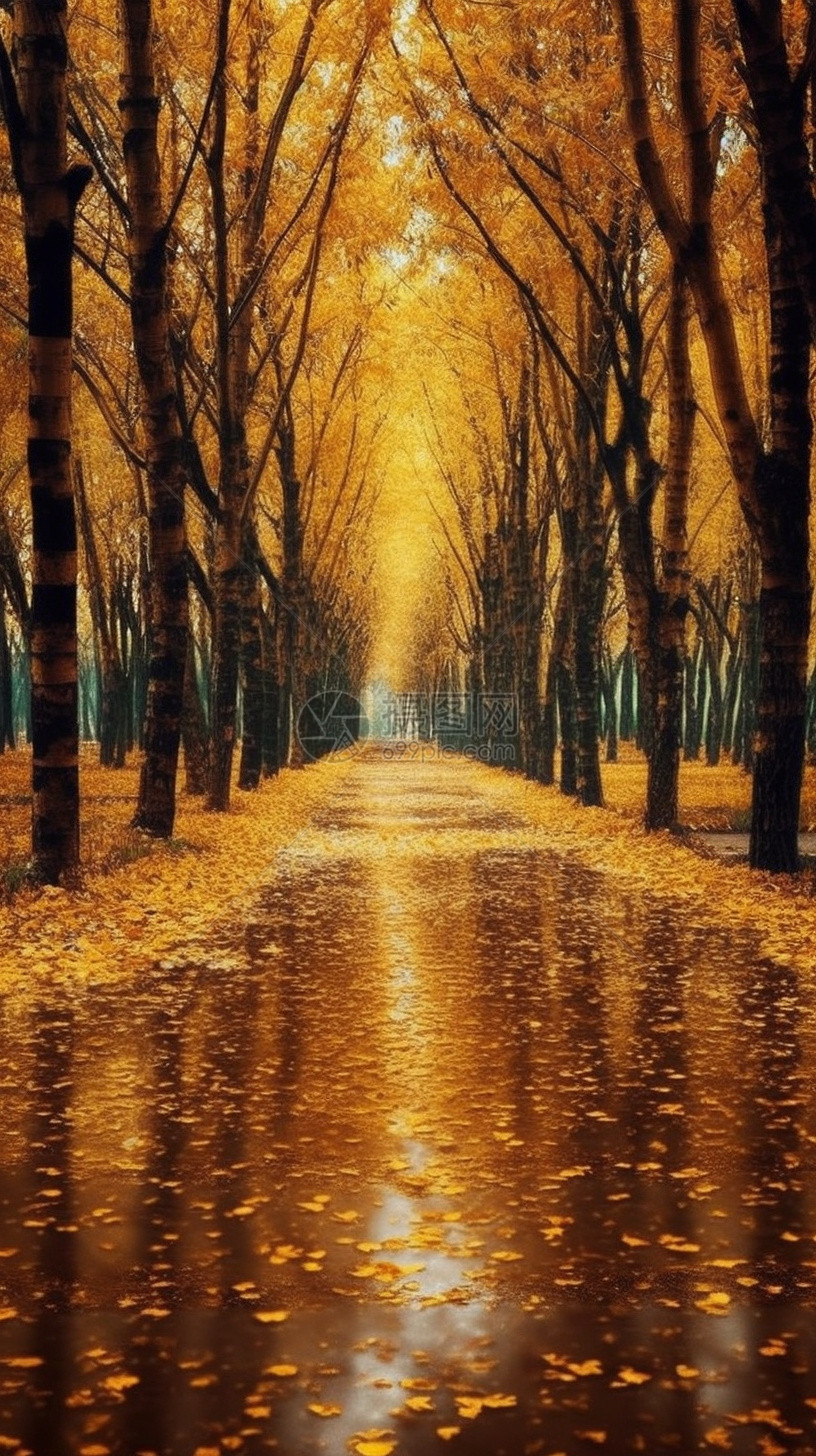 秋天树林的道路图片