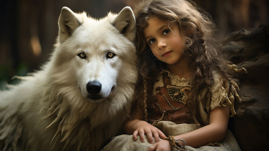 小女孩和大白狼图片