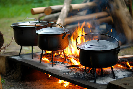 露营做饭烧火用厨具做饭背景