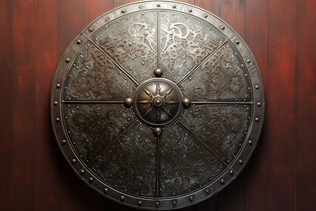 盾盾牌复古的金属纹理圆盾背景