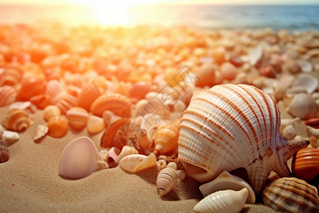海滩上的贝壳和海螺背景图片