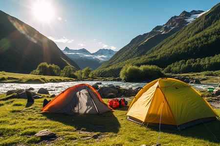 山脉中的帐篷背景图片