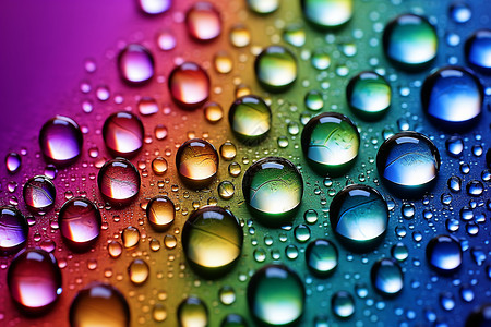 彩虹背景中的液体珠子图片