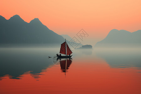 扁平风小湖秋意风景背景图片